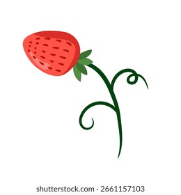 Elemento lindo del icono de la fresa. Fresa roja con hojas sobre fondo blanco. Jugosa baya de verano. Ilustración vectorial.