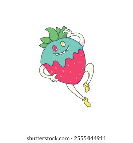 cute strawberry illustration with blue melted chocolate