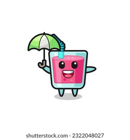 cute strawberry juice illustration holding an umbrella , cute style design for t shirt, sticker, logo element