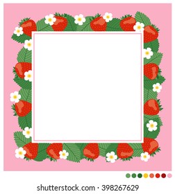 Cute strawberry, leaf and flower frame vector for card design template