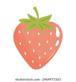 Cute strawberry with leaf. Vector illustration isolated on white background.