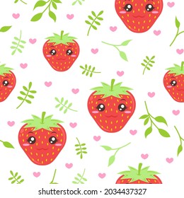 Cute strawberry with leaves pattern illustrations