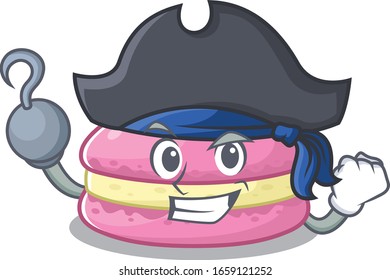 Cute strawberry macarons mascot design with a hat