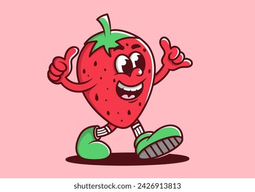 Cute strawberry mascot character cartoon in red color illustration design. Isolated background