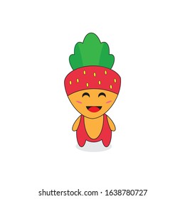 CUTE STRAWBERRY  MASCOT DESIGN VECTOR ILLUSTRATION EPS 10 .