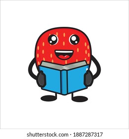 cute strawberry mascot holding book vector design eps 10