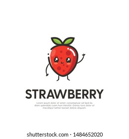 Cute Strawberry Mascot Logo Design Vector