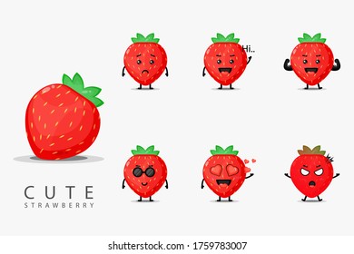 Cute strawberry mascot set design