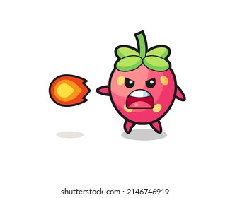 cute strawberry mascot is shooting fire power , cute design