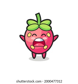 cute strawberry mascot with a yawn expression , cute style design for t shirt, sticker, logo element