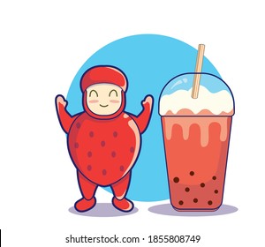 cute strawberry and milky drink