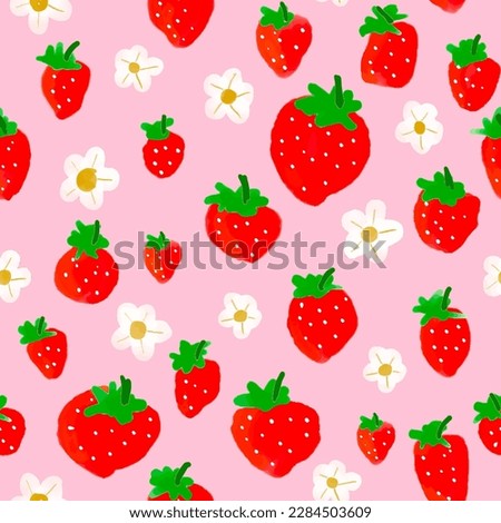 Cute strawberry pattern background - funny vector drawing seamless pattern. Lettering poster or t-shirt textile graphic design. Cute illustration. wallpaper, wrapping paper.  Watercolor style