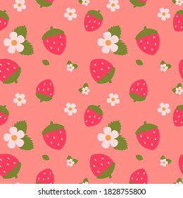 cute strawberry pattern pink fruit flower plant textile seamless