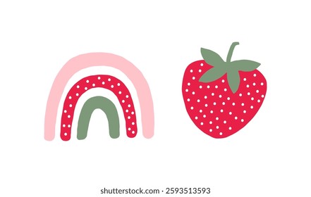 Cute Strawberry pattern, Print with berry. Natural sweet food. Summer fruit background for fabric, textile, wrapping paper, wallpaper. Flat vector illustration