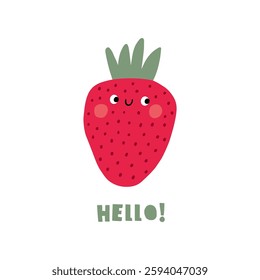 Cute Strawberry pattern, Print with berry. Natural sweet food. Summer fruit background for fabric, textile, wrapping paper, wallpaper. Flat vector illustration