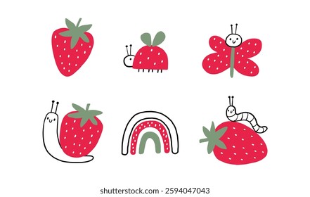 Cute Strawberry pattern, Print with berry. Natural sweet food. Summer fruit background for fabric, textile, wrapping paper, wallpaper. Flat vector illustration