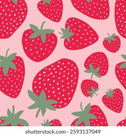 Cute Strawberry pattern, seamless print with berry. Natural sweet food. Summer fruit background for fabric, textile, wrapping paper, wallpaper. Flat vector illustration