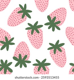 Cute Strawberry pattern, seamless print with berry. Natural sweet food. Summer fruit background for fabric, textile, wrapping paper, wallpaper. Flat vector illustration