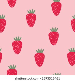 Cute Strawberry pattern, seamless print with berry. Natural sweet food. Summer fruit background for fabric, textile, wrapping paper, wallpaper. Flat vector illustration