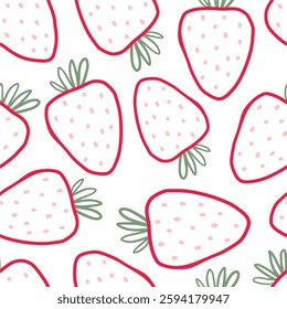  Cute Strawberry pattern, seamless print with berry. Natural sweet food. Summer fruit background for fabric, textile, wrapping paper, wallpaper. Flat vector illustration