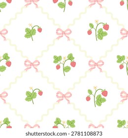 Cute strawberry pattern. Vintage seamless vector print with strawberry.