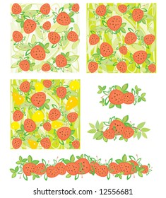 Cute strawberry patterns and elements for design.