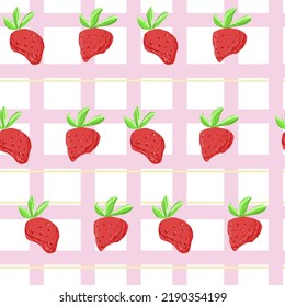 Cute strawberry pink pastel pattern fruit line doodle. Seamless background. Textiles for kitchen, paper, scrapbook, kids.