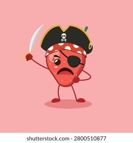 cute Strawberry pirate character wearing eyepatch