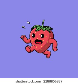 Cute Strawberry Running Cartoon Vector Icons Illustration. Flat Cartoon Concept. Suitable for any creative project.