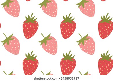 Cute strawberry seamless pattern drawn in flat style. Berry ornament, texture for packaging, gift paper, template for fabric