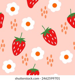 Cute Strawberry seamless pattern for Fabric, wraping, or wallpaper. vector illustration