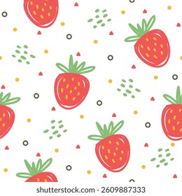 Cute strawberry seamless pattern hand drawn design for print on fabric and other uses.