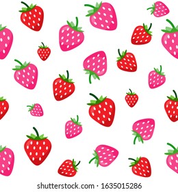 Cute Strawberry seamless pattern on white background.