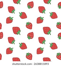 Cute Strawberry Seamless Pattern on White Background