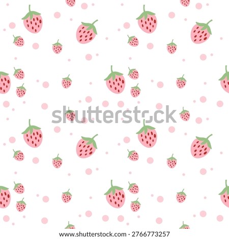 Cute Strawberry Seamless Pattern with Polka Dots on White Background for Fabric Design