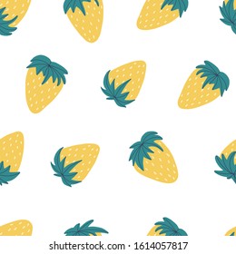 Cute strawberry seamless pattern in Scandinavian style on isolated background for fabric, coverage, wrapping paper, wallpaper and other print and design. Vector flat illustration.