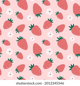 Cute strawberry seamless pattern. Summer print for textile, fabric, kids apparel, wrapping paper, digital print