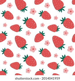 Cute Strawberry Seamless Pattern. Summer Print For Textile, Fabric, Kids Apparel, Wrapping Paper, Digital Print