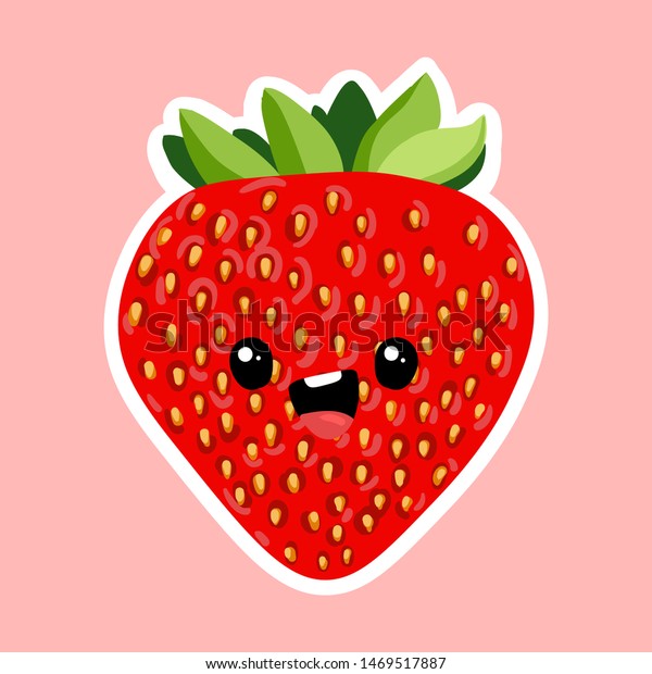 Cute Strawberry Sticker Vector Illustration Sketch Stock Vector ...