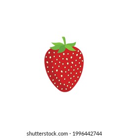 Cute Strawberry vector flat illustration, Cartoon style red and sweet Strawberry hand drawn flat vector icon isolated on white background. Fresh Strawberry symbol in flat style vector. Furits icon