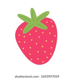 Cute strawberry vector — flat minimalist fruit illustration without face or smile for children’s design.