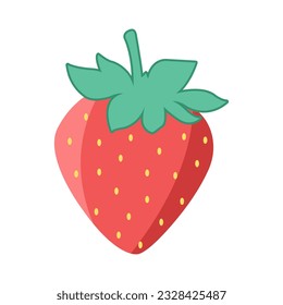 Cute strawberry vector illustration in flat style. Icon, logo, print, postcard, sublimation, sticker, clipart, single element, fruit, berry, summer