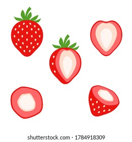 Cute Strawberry Vector Illustration Set on White