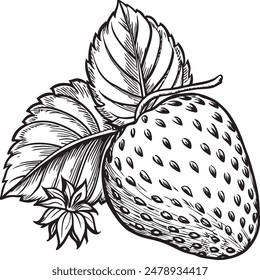 Cute Strawberry Vector for Kids Coloring Pages