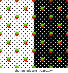 Cute strawberry white and black on polka dot vector set.