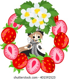 A cute strawberry wreath and a smiling girl