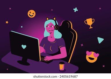 A cute streamer, a professional video game player, leading the broadcast.