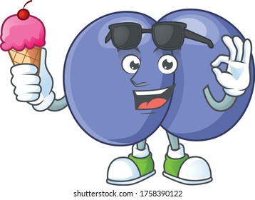 Cute streptococcus pneumoniae cartoon character enjoying an ice cream
