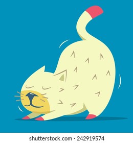 Cute stretching kitten cartoon vector illustration