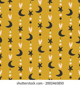 Cute Strings of Moon and Stars vector Seamless Pattern